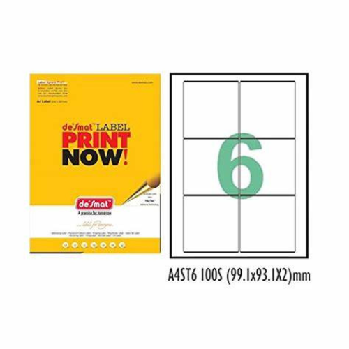 Desmat ST6 A4 Size Self-Adhesive Paper (6 Labels Per Sheet) - 100 Sheets