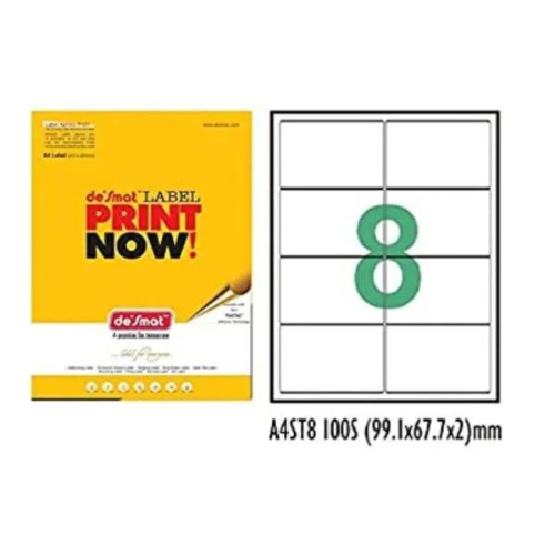 DESMAT A4 Sheet 8 Labels Per Sheet Self-Adhesive Paper Label 100 Sheets