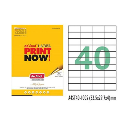 Desmat A4 Size Paper Labels Sticker 40 Label Per Sheet (100 Sheets)