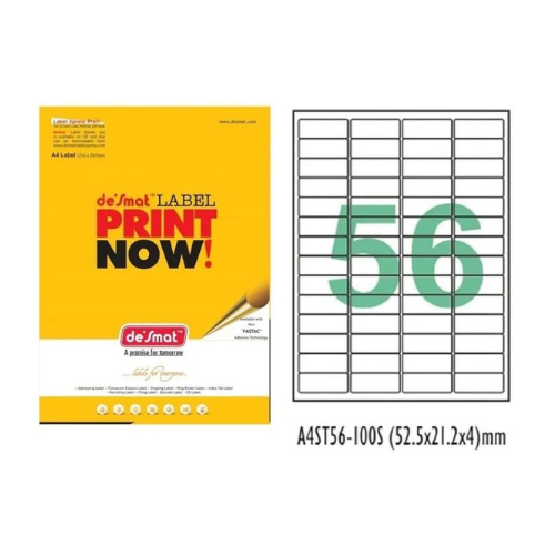 Desmat A4 Size Paper Labels 56 Labels Per Sheet (Pack Of 100 Sheets)