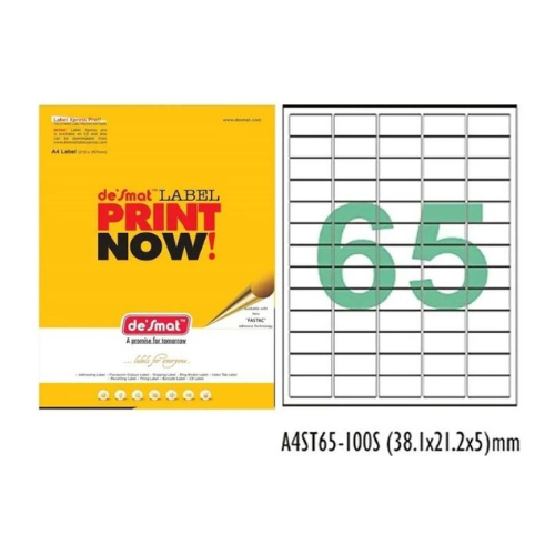 Desmat A4 Size Paper Labels 65 Label Per Sheet (Pack Of 100 Sheets)