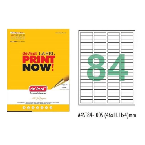 Desmat A4 Size 84 Label Full Sheet Self Adhesive Label - Pack of 100 Sheets