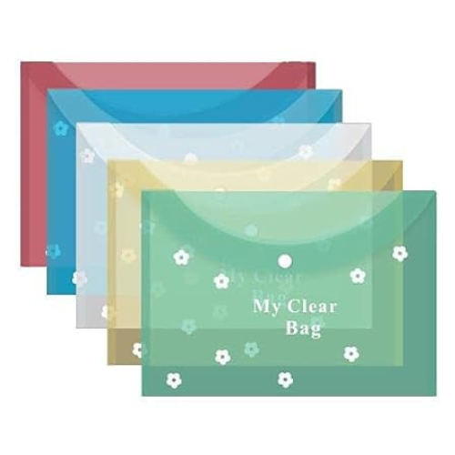 VDC Document Bag Clear Transparent Envelope Holder - Snap Button - Pack of 10