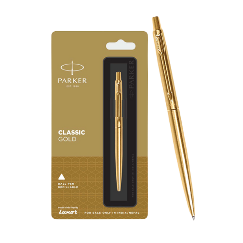 Parker Classic Gold Trim Ball Pen- Pack of 1 Elegant Writing Instrument Blue