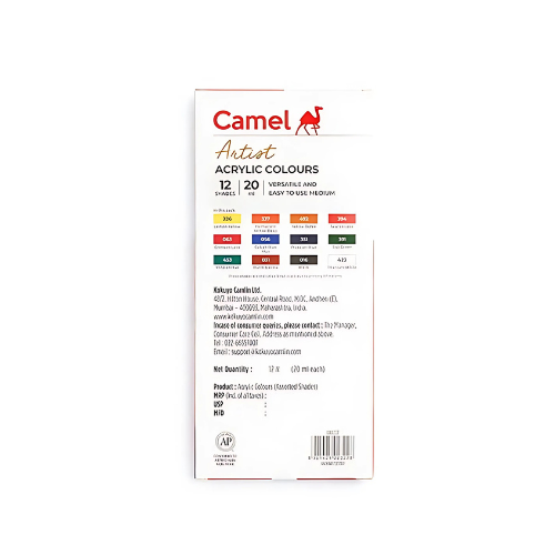 Camel Artist Acrylic Colours - 12 Shades, 20ml Tubes