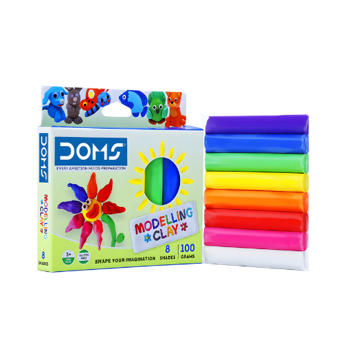 DOMS Modelling Clay 8 Shades | Pack of 1 | Non-Toxic and Versatile Craft Clay
