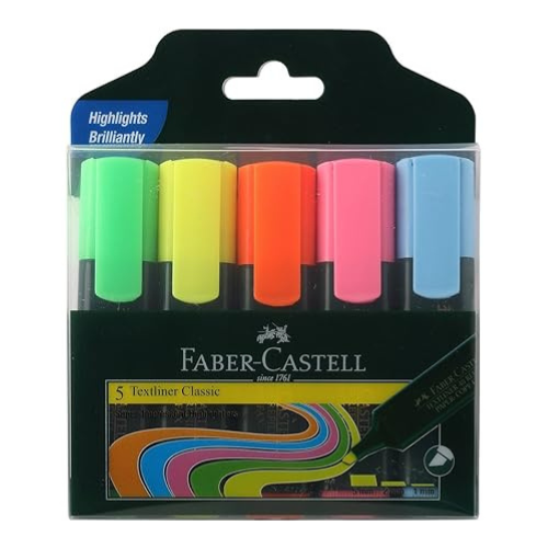 Faber Castell Highlighter (Set of 5) - Mixed Color Set - Precision Highlighting