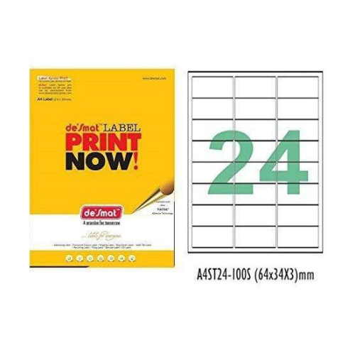 Desmat A4 Size Paper Labels 24 Label Per Sheet (Pack Of 100 Sheets)