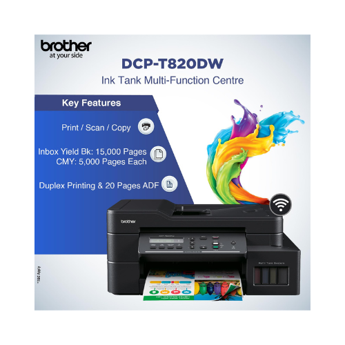 Brother DCP-T820DW All-in-One Printer - Auto Duplex, Print/Scan/Copy, ADF, WiFi