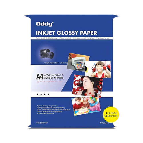 Oddy Inkjet Glossy Photo Paper A4 – 130 GSM, Pack of 2 (100 Sheets Total)