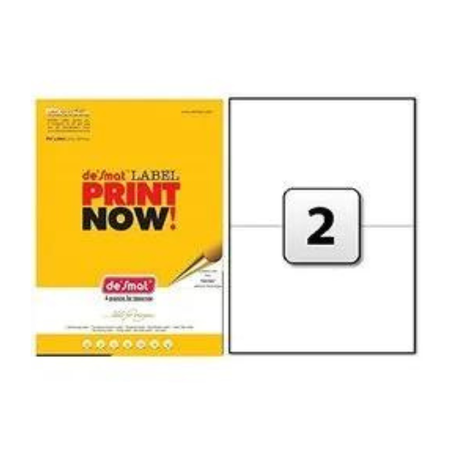 DESMAT ST A4 Labels – 2 Labels Per Sheet | Self-adhesive | Pack of 100 Sheets