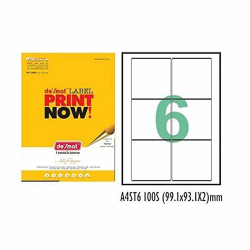 Desmat ST6 A4 Labels – 6 Labels Per Sheet | Self-Adhesive | 100 Sheets
