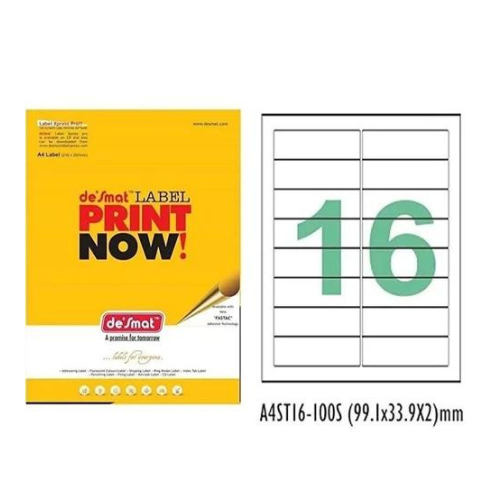 Desmat A4 Labels – 16 per Sheet | Self-Adhesive Paper | 100 Sheets