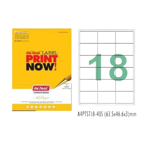 Desmat A4 Labels – 18 per Sheet | Self-Adhesive Paper | 100 Sheets