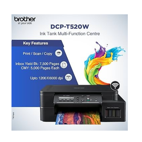 Brother DCP-T520W Ink Tank Printer, Wireless, All-in-One, Pack of 1