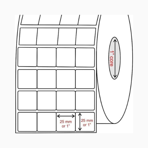 Barcode Label Stickers 25mmx25mmx4-UP (Roll of 5000 Stickers) High-Quality Label
