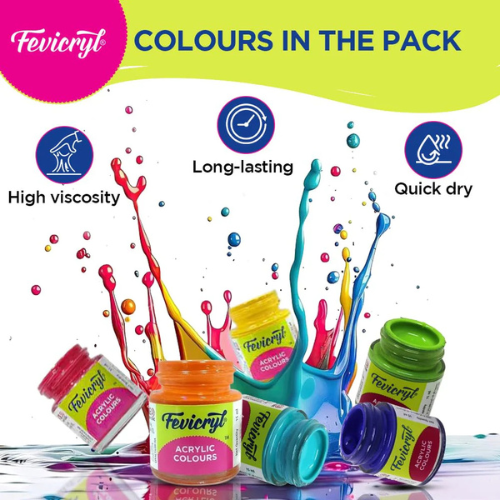 Fevicryl Acrylic Color Pack – 10 Shades (15ml Each) | Vibrant & Multi-Surface Colors