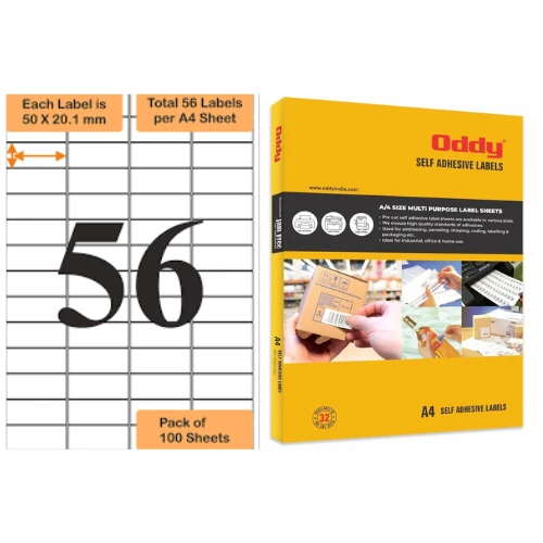 Oddy A4 Paper Label Stickers 56 Labels per Sheet 